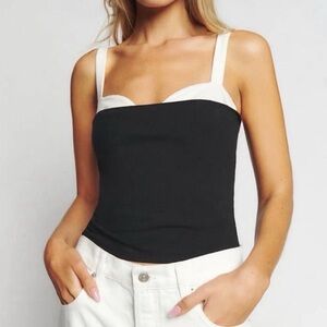 REFORMATION Harlan Knit Top Slim Fit Two Tone Black White Peekaboo Faded Medium